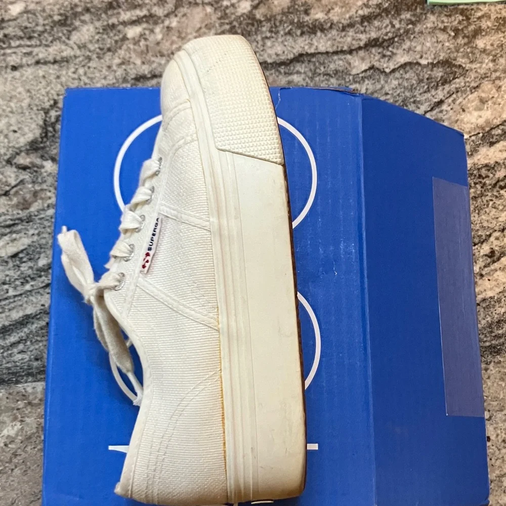 Superga White Platform Lace-Up Sneakers